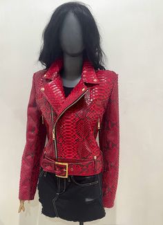 Women's Red PYTHON LEATHER JACKET Outside: Snakeskin Leather Accessories: silver color SERGIO STEFANO (Italy) All our products are 100% handmade, we always try to create interesting ideas to make your style unique. We use only the highest quality materials and accessories from around the world and only best leather from Indonesia. Before listing each new model undergoes different quality and usability tests at every stage of production. Every single piece is made by hand, by a highly-skilled spe Python Jacket, Snakeskin Jacket, Golden Outfit, Faux Coat, Designer Leather Jackets, Fairytale Fashion, Best Leather, Accessories Silver, Leather Jacket Outfits