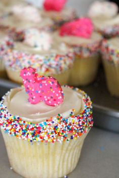 cupcakes with frosting and sprinkles on them