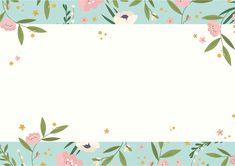 a floral frame with pink flowers and green leaves on a light blue background, in the center is an empty space for text