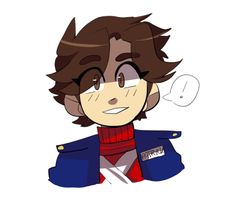 a drawing of a boy with brown hair wearing a blue jacket