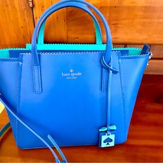 New Never Used - Limited Edition No Longer Available For Purchase Beautiful Color - All Leather Blue Bags With Leather Lining For Shopping, Blue Leather Bag For Errands, Spring Blue Leather Bags, Blue Kate Spade Bag For Errands, Blue Textured Leather Shopping Bag, Bags Kate Spade, Kate Spade Bags, Kate Spade Bag, Leather Satchel