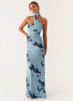 Songbird Maxi Dress - Blue Black Floral Hen Party Dress, Hen Party Outfits, Strapless Neckline, Beige Dresses, Print Placement, Festival Dress, Dressy Tops, Maxi Dress Blue, Guest Outfit