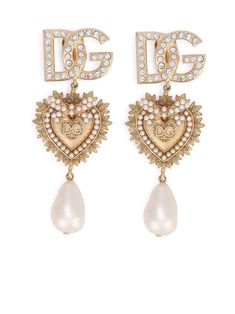 Romantic Mood, Girl Things, Heart Logo, Earrings Pearl, Dolce E Gabbana, Crystal Embellishment, Gold Drop Earrings, Sacred Heart