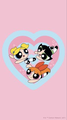 the powerpuff girls in front of a heart