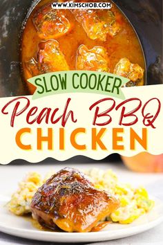 slow cooker peach bbq chicken on a plate