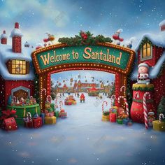 the entrance to santaland is decorated for christmas