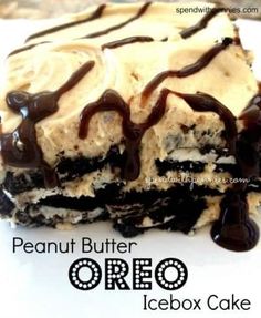 a piece of peanut butter oreo icebox cake