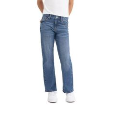 Jordache Girls High Rise Baggy Straight will quickly become every little girls new favorite go-to. Made in a stretch denim fabric for the right amount of comfort. Constructed in a medium wash denim with traditional stitching and trims. A trend-forward baggy straight silhouette that's sure to look flattering with any top and shoe she chooses. Adding a classic touch with clean hem and details. Perfect for all day wear and play! Size: 7.  Color: Blue.  Gender: female.  Age Group: kids. Baggy Straight Leg Jeans, Baggy Straight Jeans, Stretch Denim Fabric, Curvy Jeans, High Rise Mom Jeans, The Fam, Girls High, Kids Outfits Girls, Blue Gender