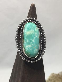 Bohemian Turquoise Chrysoprase Ring, Bohemian Chrysoprase Turquoise Ring, Southwestern Sterling Silver Turquoise Ring With Natural Stones, Artisan Turquoise Ring With Large Stone In Sterling Silver, Turquoise Chrysoprase Ring, Sterling Silver Turquoise Ring With Stone Setting, Artisan Sterling Silver Turquoise Cabochon Ring, Artisan Turquoise Cabochon Ring In Sterling Silver, Handmade Silver Chrysoprase Turquoise Ring