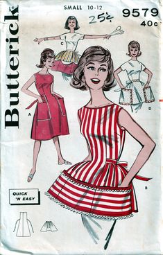 a vintage sewing pattern for a women's dress with an apron and waist belt