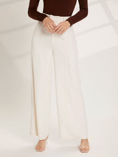 SHEIN Solid High Waist Wide Leg Pants White High-waisted Wide Leg Pants With Pockets, White Non-stretch Wide-leg Pants, White Wide-leg Bottoms With Hip Pockets, White Full-length Wide Leg Pants With Pockets, Luxury White High-waisted Wide Leg Pants, White Dress Pants, White Pant