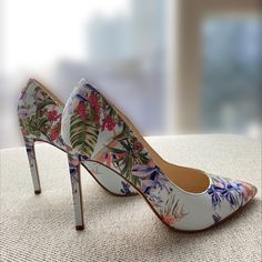 Nine West Blue Floral Tatiana Pump [Brand New, Unused] Us Size 6 This Pump Features A High Stiletto Heel, And Stylish Pointy Toe. In A Sky Blue & Floral Pattern With A Satin Texture. Heel Height: 4 In Blue Heels With Floral Print And Round Toe, Blue Floral Print Heels With Round Toe, Chic Blue Heels With Floral Print, Chic Blue Floral Print Heels, Blue Floral Print Open Toe Heels, Summer Blue Floral Print Heels, Satin Texture, Blue Floral Pattern, A Sky