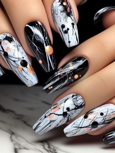 Black And White Nails Ideas, Black And White Nail Design, Abstract Nail Designs, White Nails Ideas, White Nail Design, Black And White Nail, Black And White Nail Designs, Black And White Nails, Black And White Nail Art