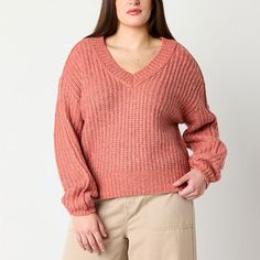 Embrace an effortlessly chic and cozy look with this a.n.a women's pullover sweater. Made from a knit fabric, it features a loose-fit, a V-neck, and long drop-shoulder sleeves. Style it with jeans and ankle booties. Closure Type: Pullover HeadFit: Loose FitNeckline: V NeckSleeve Length: Long SleeveSleeve Style: Drop-Shoulder SleeveApparel Length: 24 InchesFiber Content: 62% Acrylic, 38% PolyesterFabric Description: KnitCare: Machine Wash, Tumble DryCountry of Origin: Imported Fall Relaxed Fit V-neck Sweater, Sleeves Style, Large Sweaters, Small Sweater, Long Sleeve Pullover Sweater, Pullover Sweater Women, Pink Sweater, Long Sleeve Pullover, Shoulder Sleeve