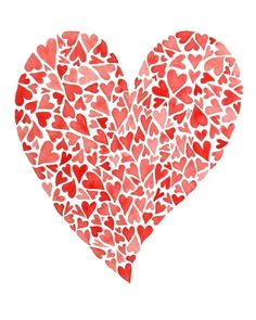 a red heart made up of hearts on a white background with the word love written in it