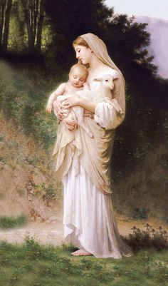 a painting of a woman holding a baby in her arms