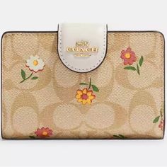 Nwt Coach Medium Corner Zip Wallet In Signature Canvas With Nostalgic Ditsy Floral Print - Nwt; Unopened; Smoke-Free Home - No Signs Of Damage Or Wear - Leather; Gold Hardware - Product Details: Signature Coated Canvas And Smooth Leather Seven Credit Card Slots Bill Compartment Id Window Snap Closure Zip Coin Pocket 5" (L) X 3 1/2" (H) X 1/2" (W) Style No. Ch480 Note From Seller: Received As A Gift Christmas 2023 Just Not My Personal Style. But Maybe It's Yours! Needs A New Home! Support Sustain Floral Coach Bag, Aesthetic Shoulder Bag, Window Snap, Bag Wishlist, My Personal Style, My Style Bags, Ditsy Floral Print, Fancy Bags, Coach Wallet