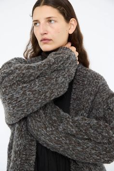 Wool and Alpaca Hand Knit Cardigan in Charcoal | Ichi Antiquités • Oroboro Store • Luxury Boutique • New York, NY Winter Knitted Alpaca Cardigan, Luxury Wool Textured Knit Cardigan, Charcoal Cardigan, Oversized Hand-knitted Alpaca Sweater, Long-sleeve Wool Textured Knit Cardigan, Hand Knit Cardigan, Denim Short Jumpsuit, Icon Clothing, Textile Wall Hangings