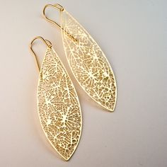 $50 Gold Leaf-shaped Earrings, Handmade Gold Leaf Earrings, Gold Leaf-shaped Pierced Earrings, Black Cat Superstition, Gem Ring, 24kt Gold, Science Technology, Gorgeous Jewelry, Leaf Shapes