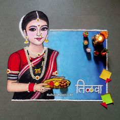 this is an image of a woman holding food in her hand and decorated with beads