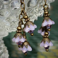 pink opalescent flower earrings | These earrings are made us… | Flickr Bijoux Fil Aluminium, Bead Designs, Jewelry Patterns