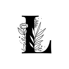 the letter l with flowers and leaves on it's uppercase is shown in black