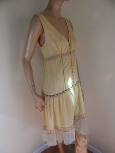 Peep studio yellow raw cotton dress with 36 front buttons bust 39 waist 34 hip free length 39 has a faux silk chiffon slip at hemline dress is unworn and has no issues Bohemian Cotton Dresses, Dress Bohemian, Bohemian Dress, Sheer Dress, Silk Chiffon, Dress Clothes For Women, Cotton Dress, Cotton Dresses, Dress Outfits