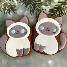 two decorated cookies sitting next to each other