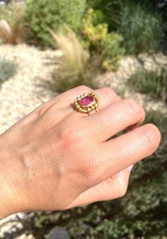 For Sale on 1stDibs - This intemporal ring, designed by Scrives, is composed of a hot pink Tourmaline of 2.83 carats. The color is a strong and shiny pink. The stone is faceted Gold Ring Designs, Gold Cocktail, Pink Tourmaline, Cocktail Rings, Handmade Ring, Ring Designs, Gold Ring, Tourmaline, Hot Pink