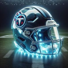 a titans helmet is lit up on the field