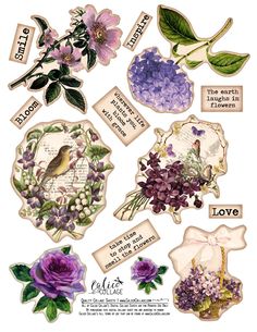 some stickers with flowers on them and words in the middle that say love,