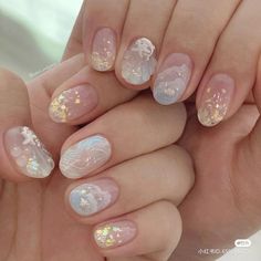 Korean 3d Nail Art, Tape Nail Art, Asian Nails, Hippie Nails, Cute Nail Art Designs, Blush Nails, Cute Gel Nails