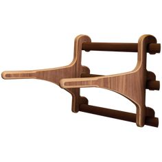 a wooden rack with two hooks attached to it