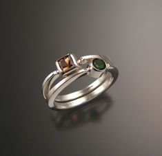 "Set of two Sterling Silver rings with your choice of premium natural birthstones.(restrictions apply). Size and shape can vary (triangle, round, oval, and square). Stones are between 3.5 and 4.5mm. Two rings are about 4mm wide at the bottom and 6mm at the top. Specify ring size and birthstone preference in a \"note to seller\" at check-out. It is always best to send me a note before ordering to work out the details." Modern May Birthstone Ring With Gemstone, Modern Sterling Silver Birthstone Ring With Accent Stones, Modern Gemstone Stackable Rings For Anniversary, Modern May Birthstone Ring, Mothers Ring Stackable, Pmc Jewelry, Birthstone Ring Mothers, Birthstone Stacking Rings, Swarovski Jewelry