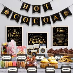 Hot Chocolate Party, Gold Coffee Cup, Polar Express Party, Hot Chocolate Bar, White Cupcakes, Chocolate Party, Gold Coffee, Hot Cocoa Bar, Christmas Brunch