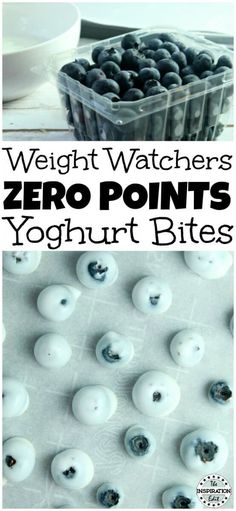 some blueberries and yogurt bites are in plastic containers with the words weight watchers zero points yoghurt bites