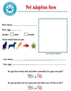 a printable pet adoption form for dogs and cats