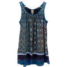 Excellent Nwt Condition One September Anthropologie Boho Print Shift Dress Size Medium Decorative Stitching And Amazing Attention To Detail Please See Photos For Measurements And Condition. No Known Flaws Blue Bohemian Sleeveless Mini Dress, Printed Shift Dress, Boho Print, Anthropologie Dress, Dress First, Shift Dress, Anthropologie, New Color, Mini Dress