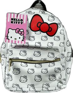 Trendy Hello Kitty Print Back To School Bag, Trendy Hello Kitty Print Bag For Back To School, Trendy Hello Kitty Back To School Bag, White Cat Design Backpack, Trendy Hello Kitty Backpack, Trendy Hello Kitty Print Backpack, Trendy Hello Kitty Backpack For Back To School, White Hello Kitty Kawaii Backpack, White Kawaii Backpack With Hello Kitty Print