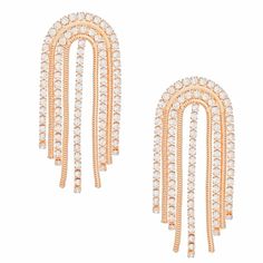 Women's Tassel Earrings. Large Gold Metal Snake Chain and Clear Rhinestone Arched Earrings Featuring Cascading Fringe Tassel Design. Post Backing. Metal Snake, Arch Earrings, Heart Words, Poncho Cardigan, Earrings Large, Earrings Women, Boutique Accessories, Tassel Fringe, Up Shoes