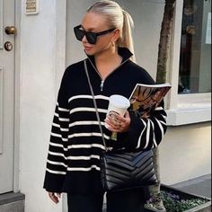 New With Tag, No Flaws Black White Stripes Slightly Longer In Back With Slit On Sides Super Soft Fabric On Trend Measures: 22.5” Wide 26” Length Women Sweaters Winter, Winter Sweaters, Zara Black, Winter Wear, Women Pullover, Stripe Sweater, Winter Collection, Quarter Zip, White Stripe