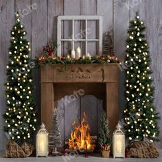 a fireplace decorated with christmas lights and decorations