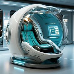 a futuristic looking room with a chair inside