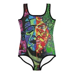 Moon Frankenstein Kid's Swimsuit - Moon Frankenstein Playful Printed Tankini For Swimming, Playful Swimwear For Water Sports With Uv Protection, Playful Swimwear With Uv Protection For Water Sports, Playful Graphic Print Swimwear, Playful Stretch Swimwear, Playful Swimwear For Summer Water Sports, Playful Stretch Swimwear For Swimming, Fitted Playful Swimwear, Fitted Playful Swimwear For Swimming