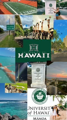 the hawaii university of hawaii logo is shown in this collage with many different images