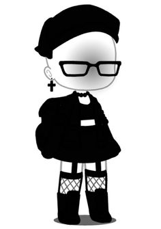 a cartoon character with glasses and a black outfit