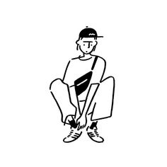 a black and white drawing of a person sitting on the ground