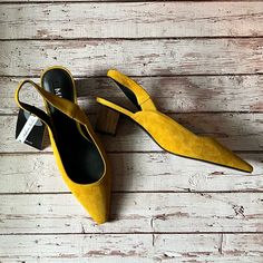 Gorgeous Sling Backs With Faux Wood Heels. Authentic Leather. Please See Photos For Measurement Of Heel. Questions Welcome. Mango Shoes, Mango Yellow, Wood Heels, Wood Heel, Faux Wood, Sling Backs, Women's Shoes Sandals, Mustard, Shoes Sandals