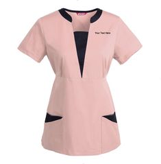 PERSONALIZE the scrub top with embroidered textEmbroidered text placed on the left chest of the scrub top. It also can be placed on the right chest or other position, please message us to talk about the details.For the perfect fit, please use the sizing guidelines to figure out your custom size and order accordingly. Personalize scrub top with up to 3 lines of embroidered text above left chest, max 15 Letters per line.Fonts available: Aril,Helvetica, Verdana, COLLEGE,Hobo, Marix.Font Colors avai Spa Uniform, Nursing Gown, Pocket Blouse, Safety Clothing, Work Uniforms, Nurse Uniform, Black Slacks, Medical Scrubs, Summer Clothing