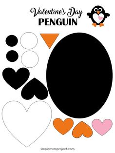 valentine's day penguin cut out with heart shapes and the words, valentine's day